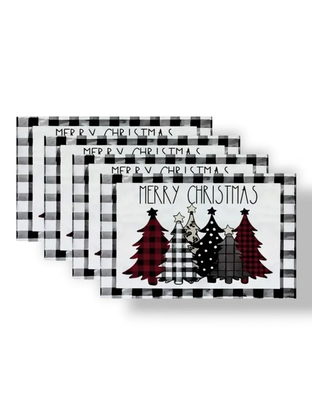 Christmas Placemats Trees Buffalo Plaid Placemats Black White 12 x 18 4 PC Set